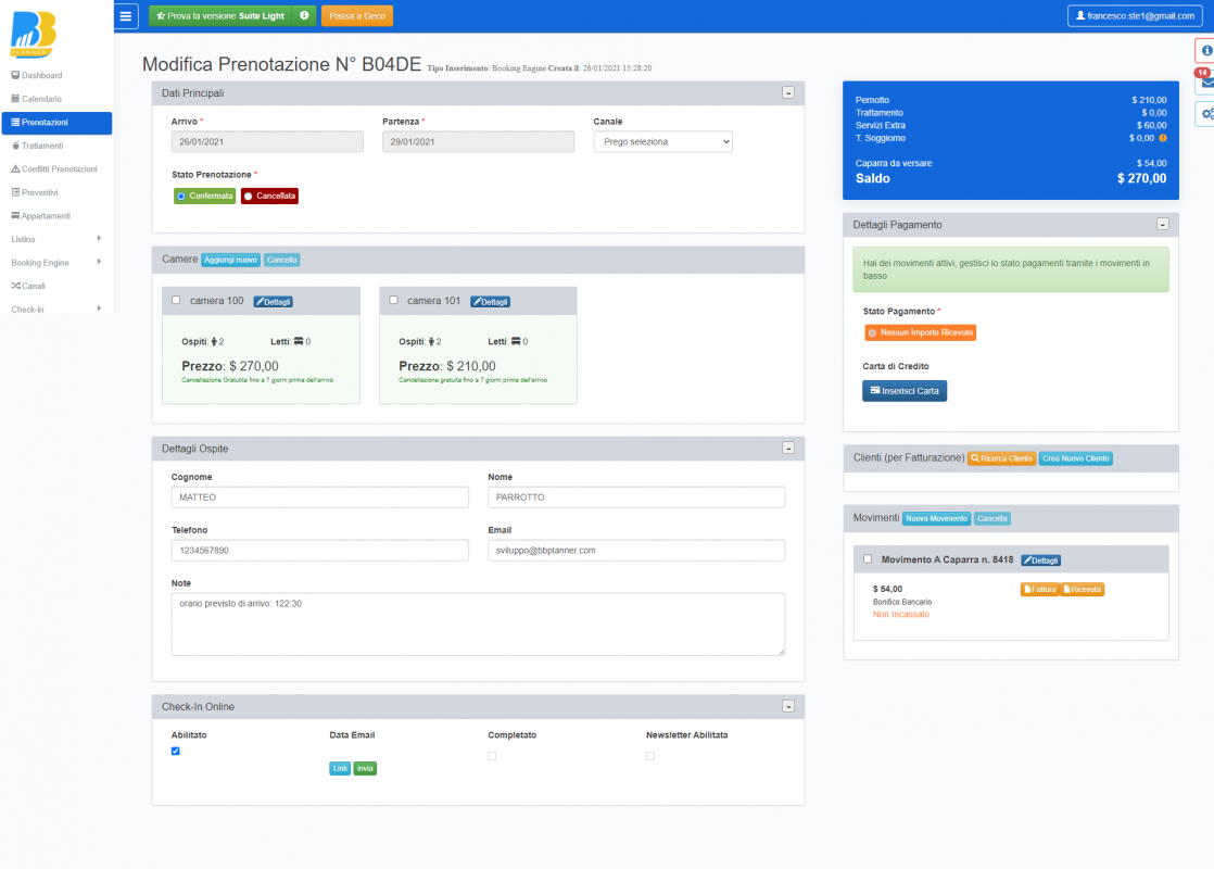 BBPlanner – Gestionale Web B&B Calendario