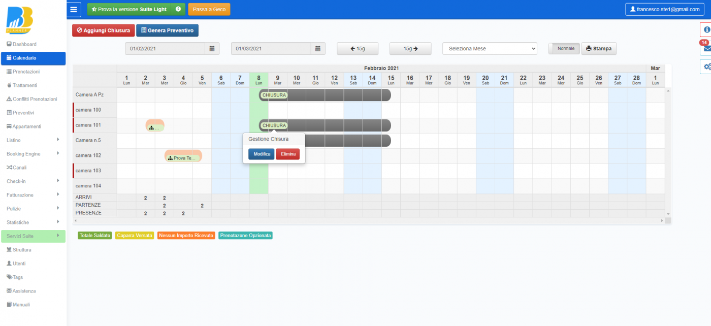 BBPlanner – Gestionale Web B&B Calendario