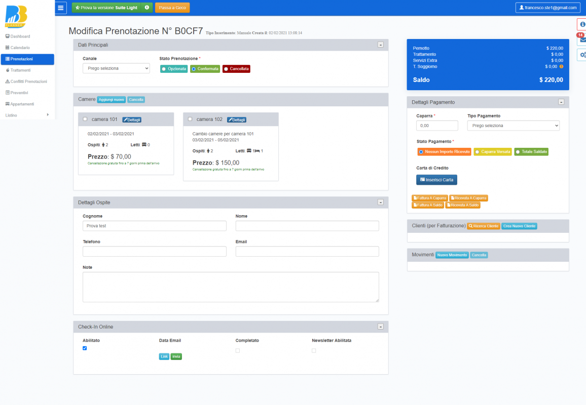 BBPlanner – Gestionale Web B&B Calendario